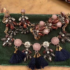 Loft earrings, necklace, bracelet, gray, burgundy, navy set gently used